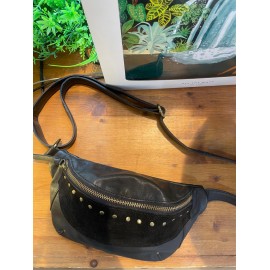 Banane Nylla en cuir noir - Pieces